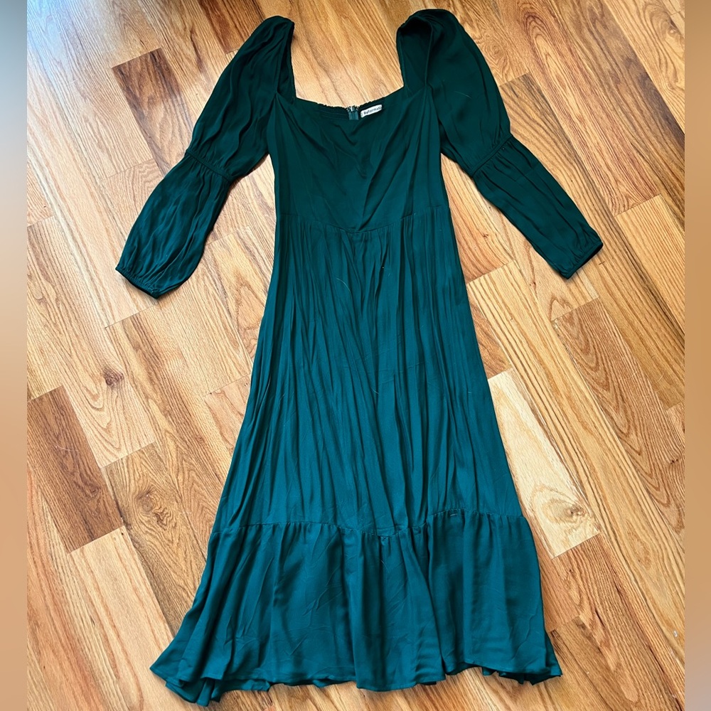 Reformation Floral Long Sleeve Midi Dress in Emerald